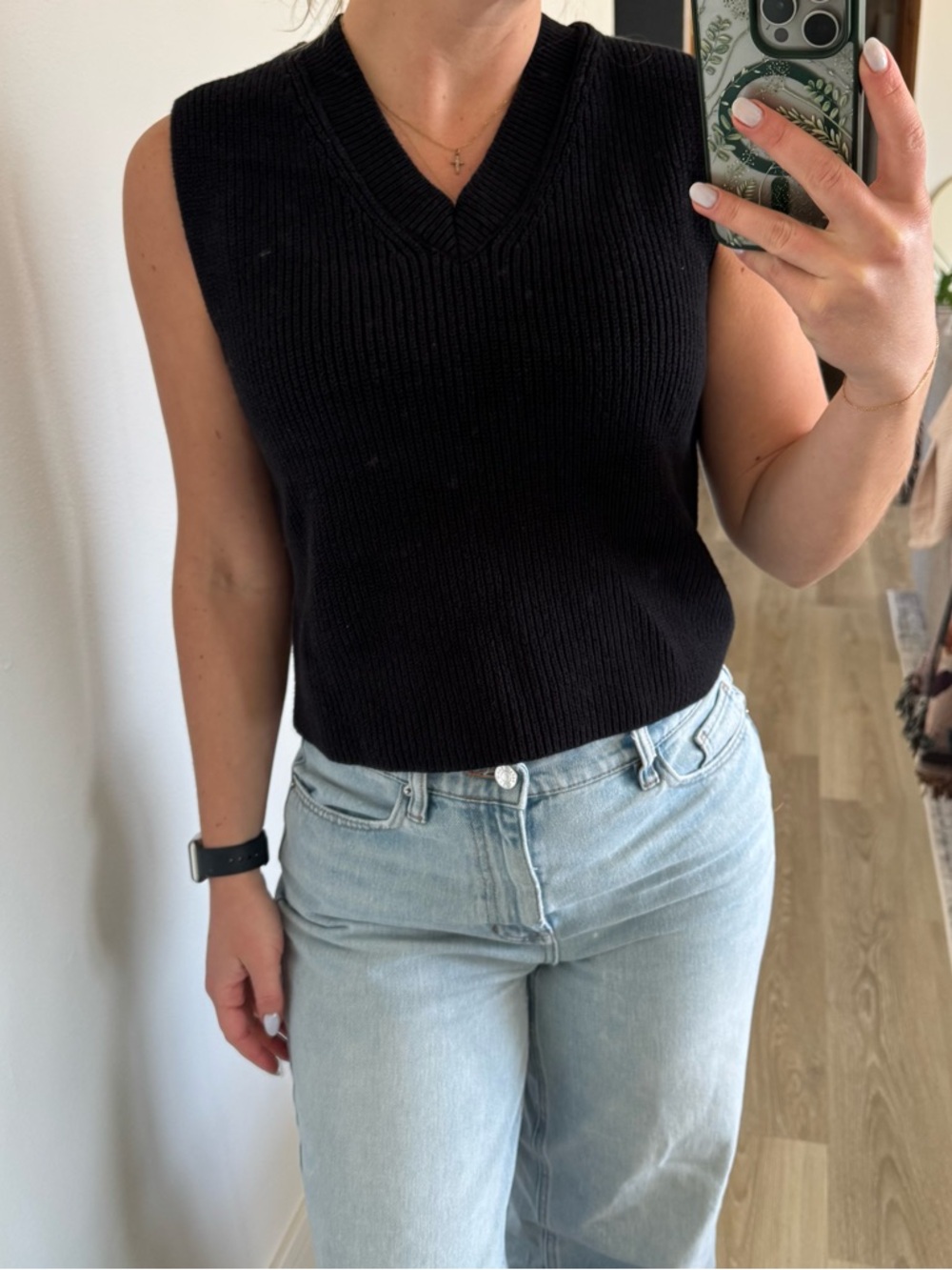 ZARA Black Ribbed V-Neck Vest Top